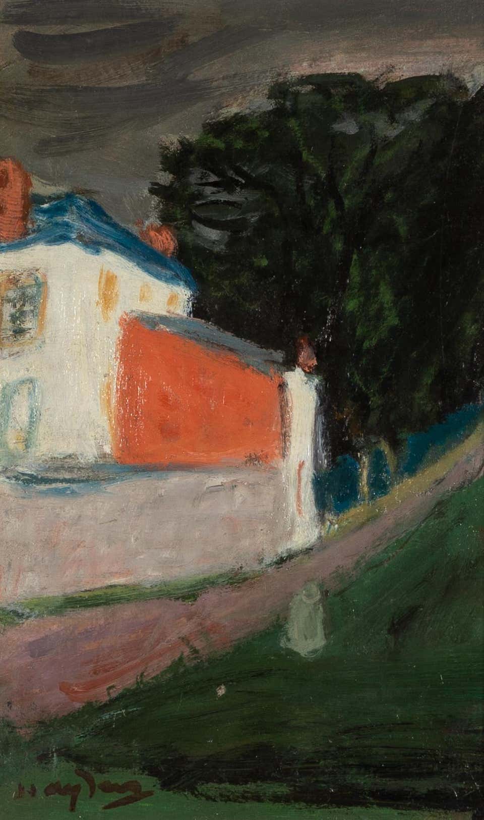 The White House - 20th Century Modern Landscape Oil Painting with House
