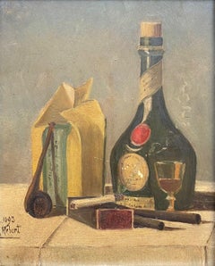 Rauchen einer Pfeife und Trinken von Wein (1893) – Henri Hebert Schweizer Schule