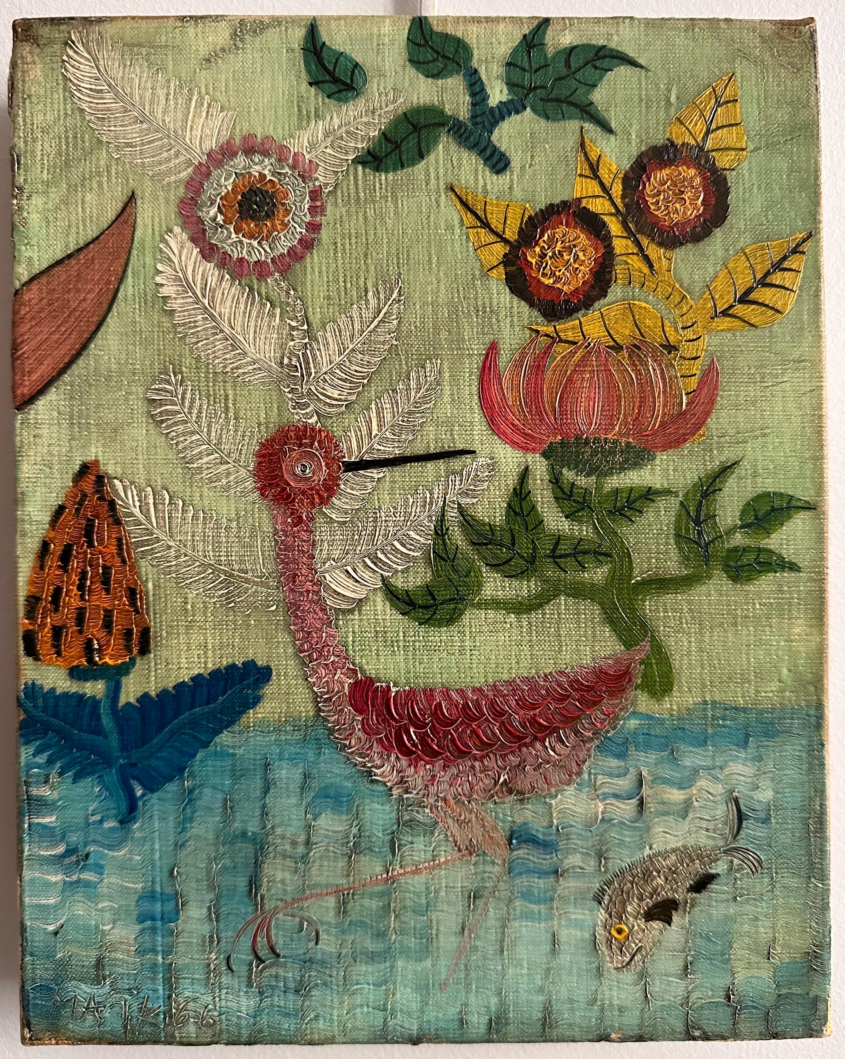 Henri Hecht MAÏK 1966, French Painter, Oil on Canvas, “Bird in Nature” For Sale 12