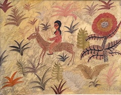 Henri Hecht MAÏK 1966, French Painter, Oil on Canvas, “Little Girl on a Doe”