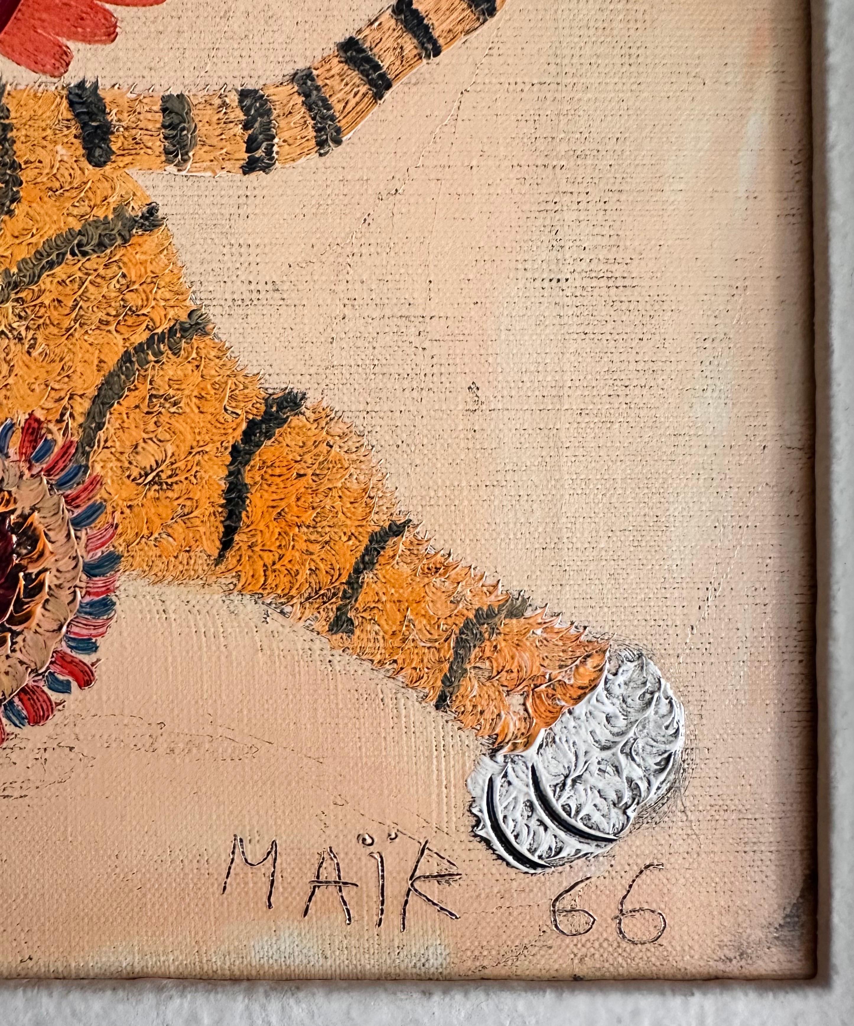 Henri Hecht MAÏK, French Painter, Oil on Canvas, “Tiger and Clown” 1966 For Sale 1