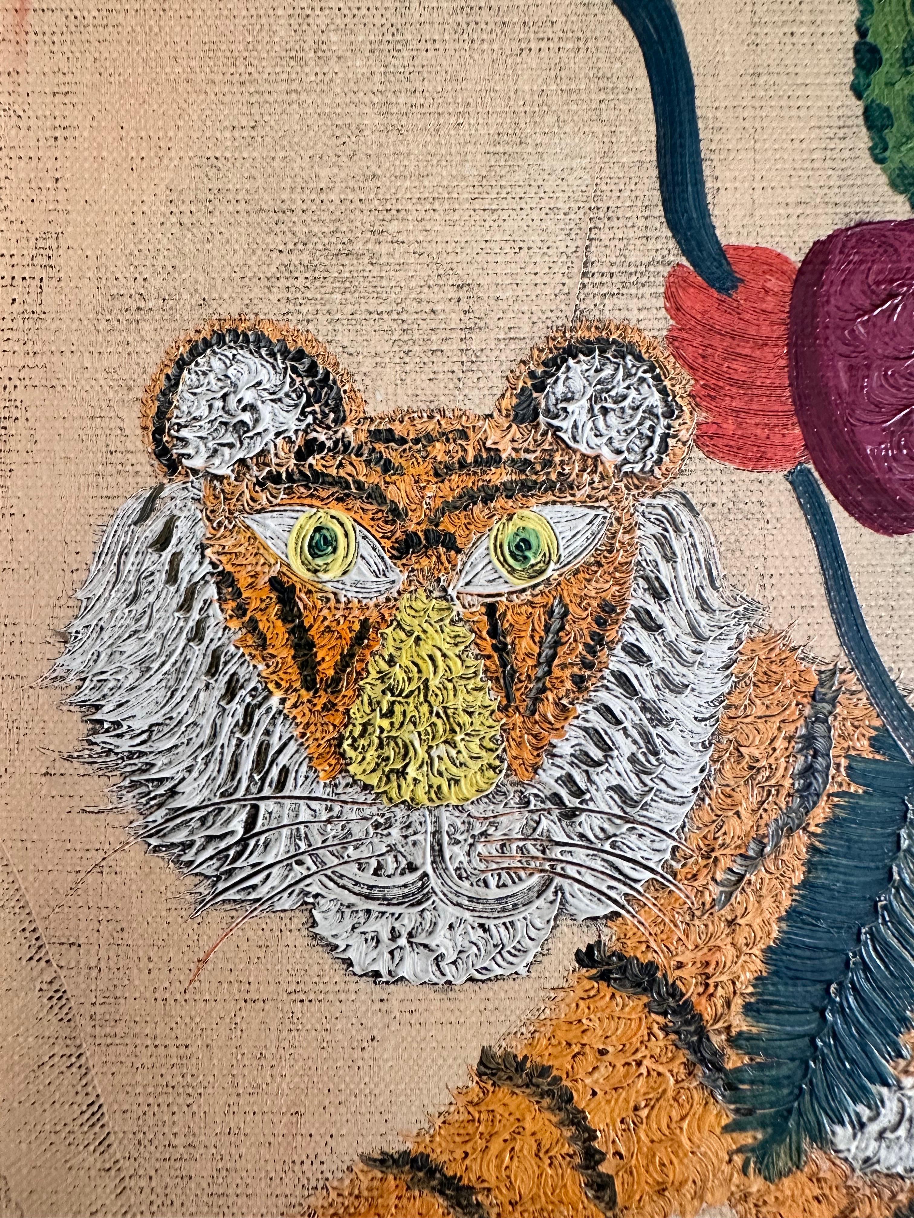 Henri Hecht MAÏK, French Painter, Oil on Canvas, “Tiger and Clown” 1966 For Sale 3
