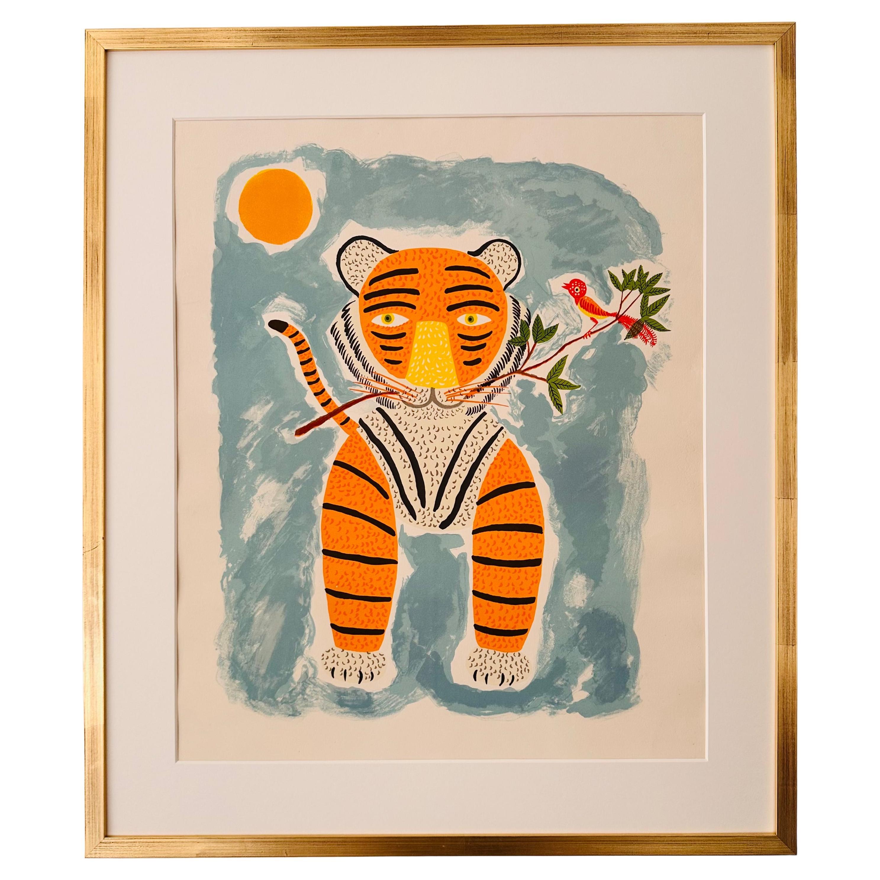 Litografia di Henri Hecht MAÏK del 1972 "La tigre".
