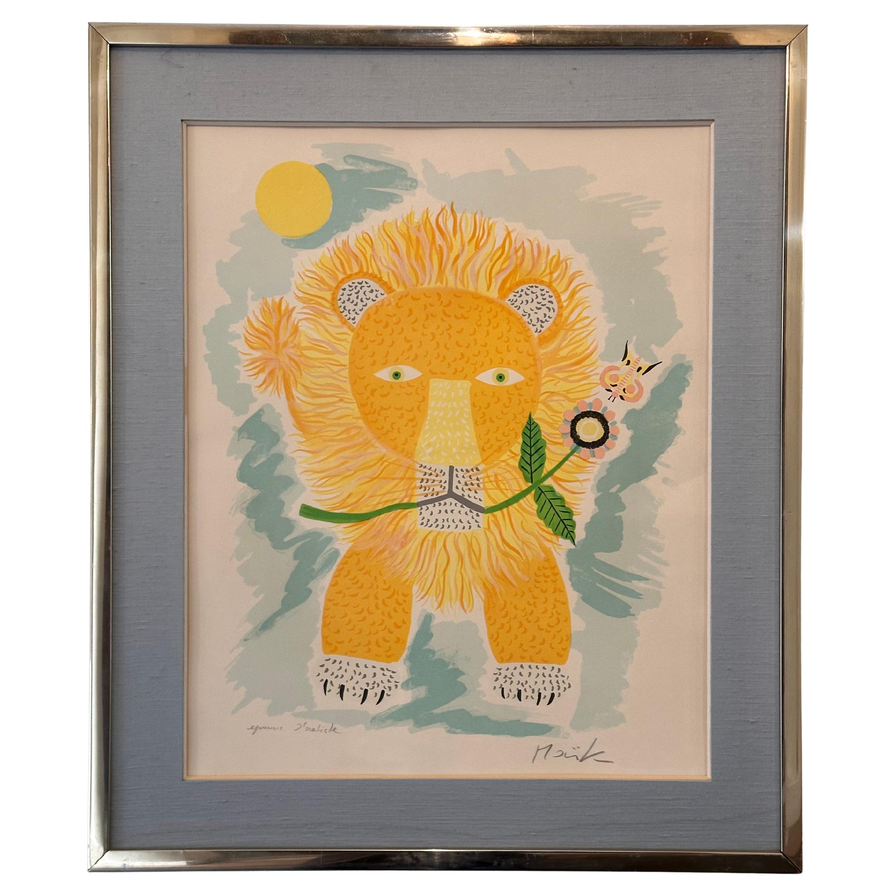 Henri Hecht MAÏK Litografía - Rara Prueba de Artista firmada de los años 70 " El León "