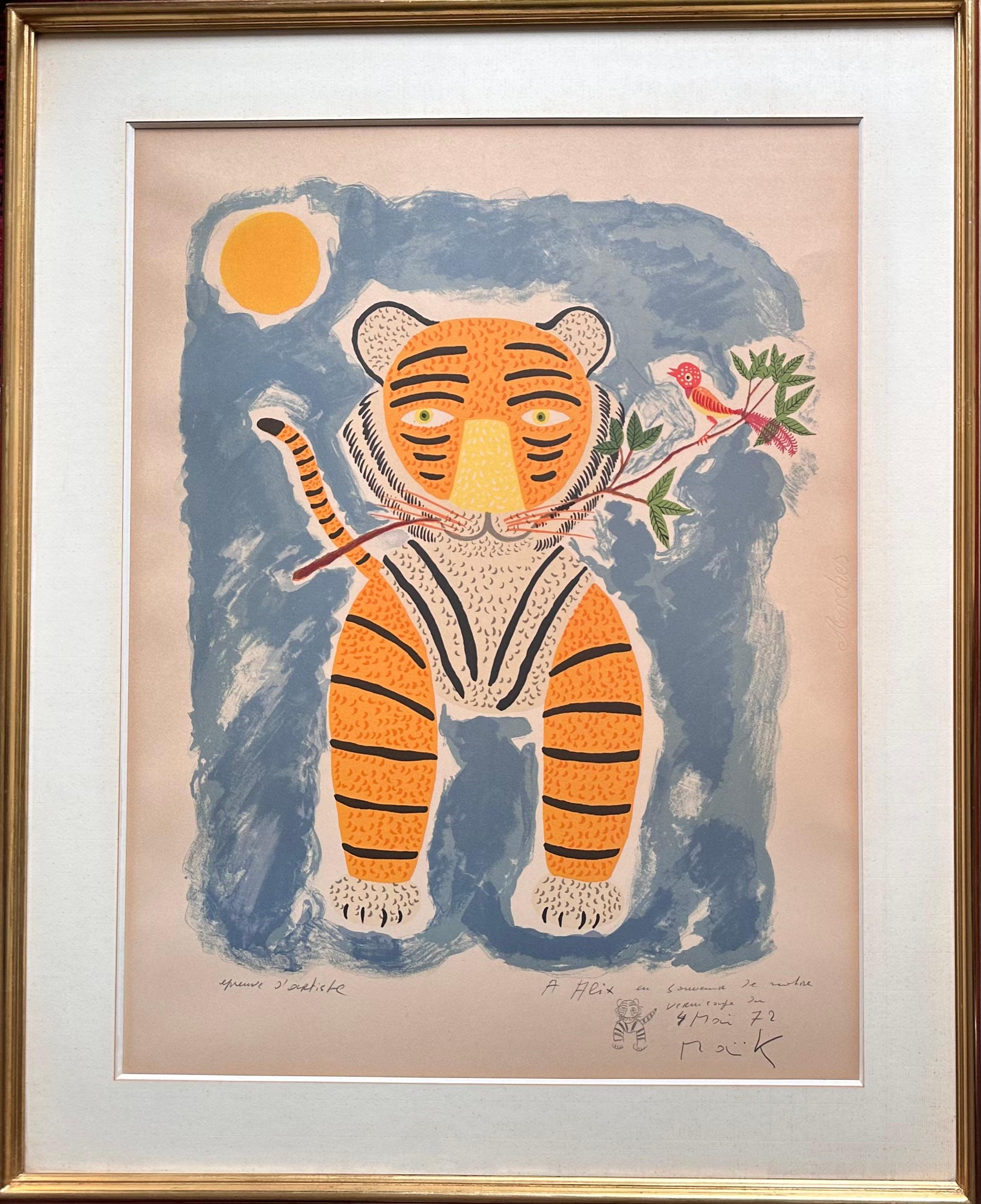 Henri Hecht MAÏK Lithograph - Rare Signed Artist’s Proof from 72 « The Tiger »  In Good Condition For Sale In PARIS, FR