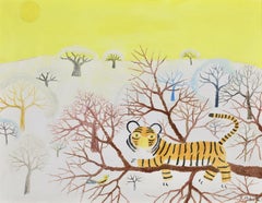 Deja la neige - Primitive Animals in Landscape Oil Painting by Henri Hecht Maik