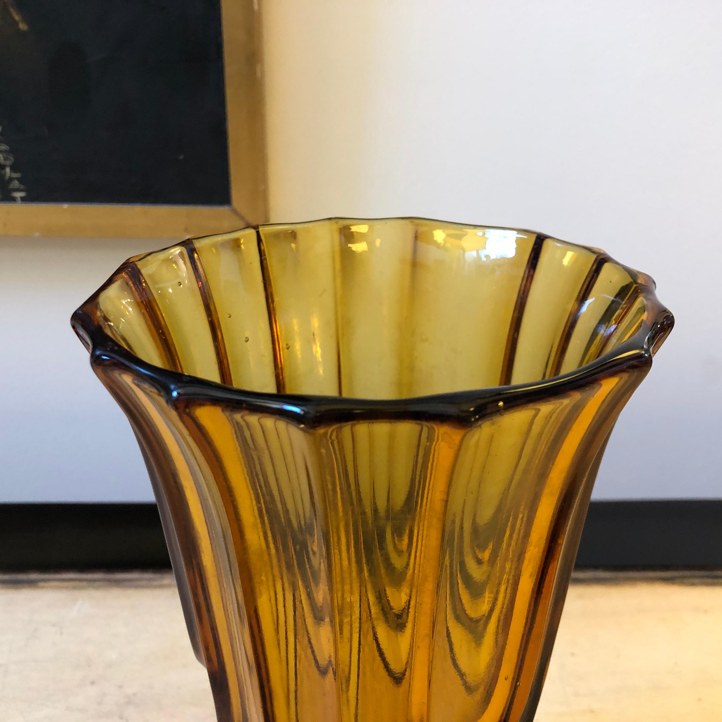 An Art Deco Amber glass vase made in Belgium. 
