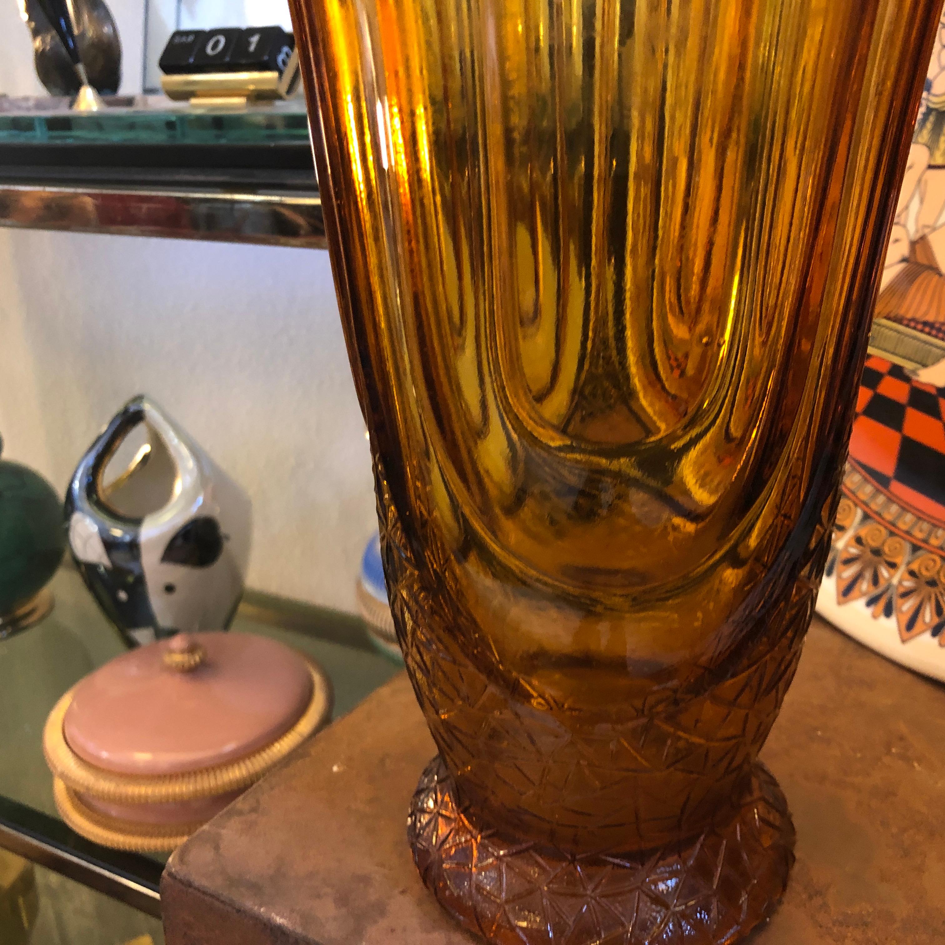 20th Century Henri Heemskerk Art Deco Amber Glass Vase, Belgium, circa 1930