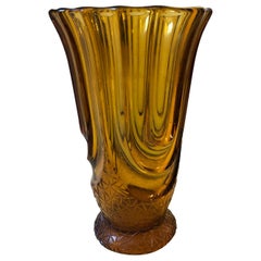 Henri Heemskerk Art Deco Amber Glass Vase, Belgium, circa 1930