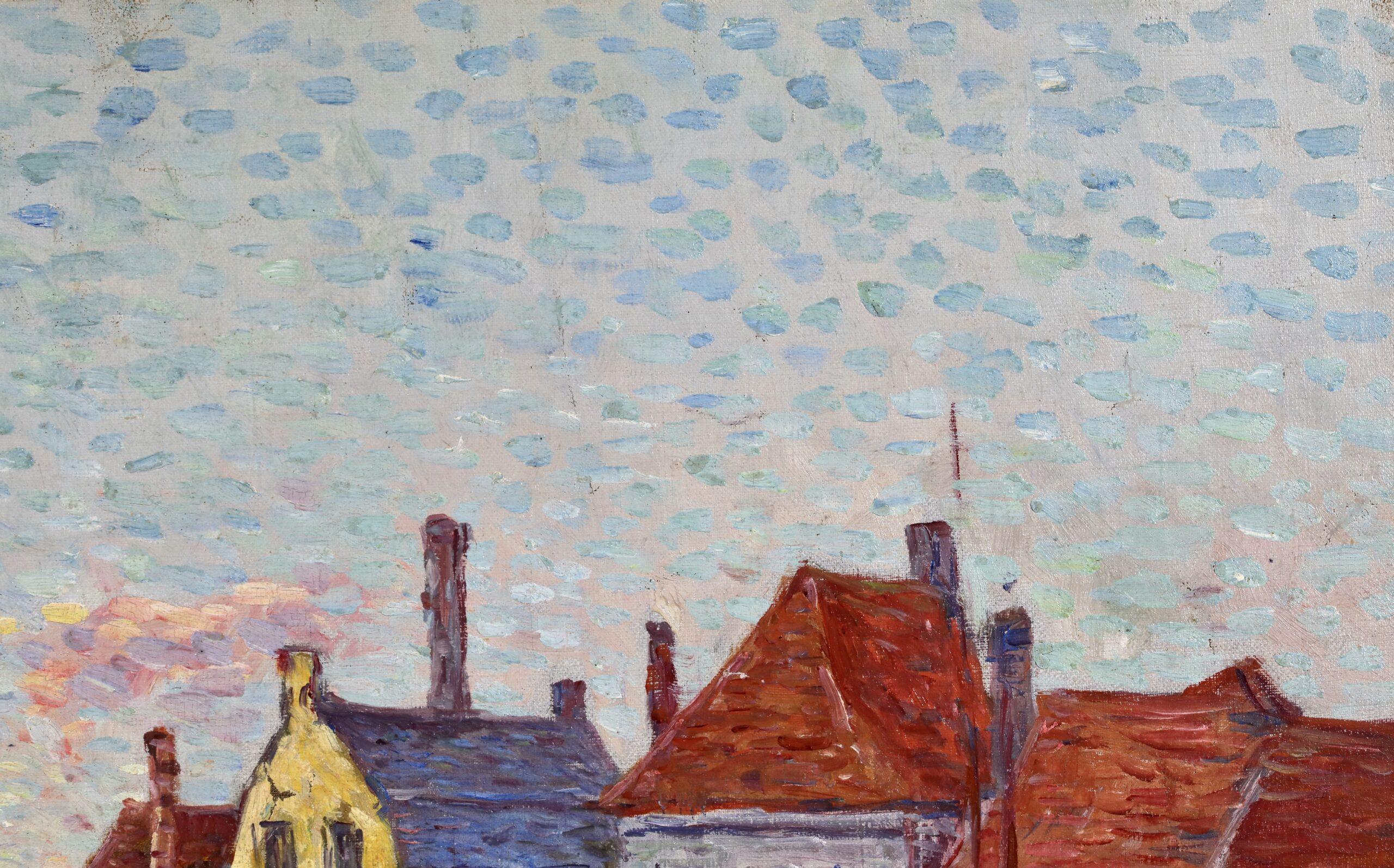 Maison a Bruges - Paesaggio divisionista post impressionista dipinto a olio da Henri Helis 9