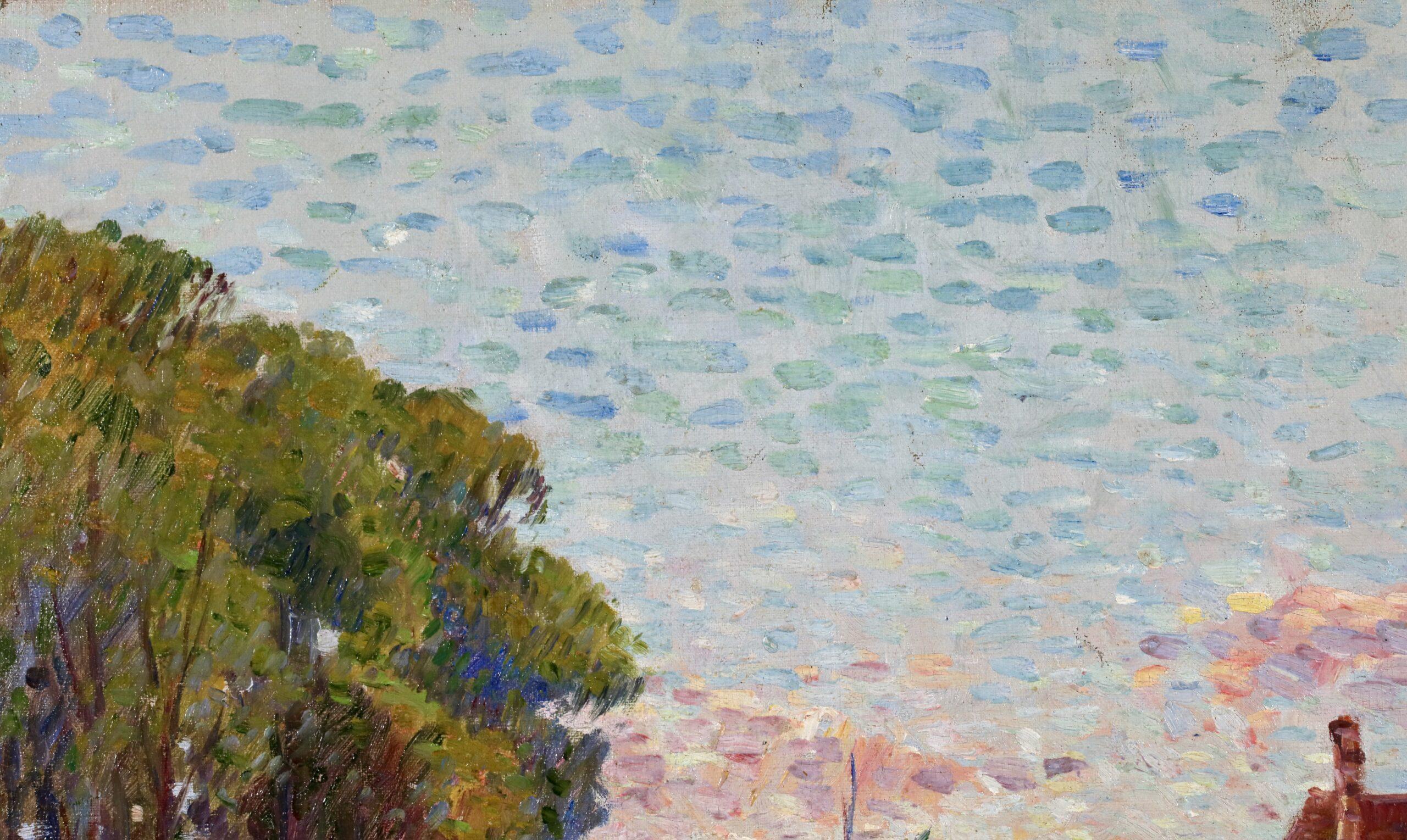 Maison a Bruges - Paesaggio divisionista post impressionista dipinto a olio da Henri Helis 11