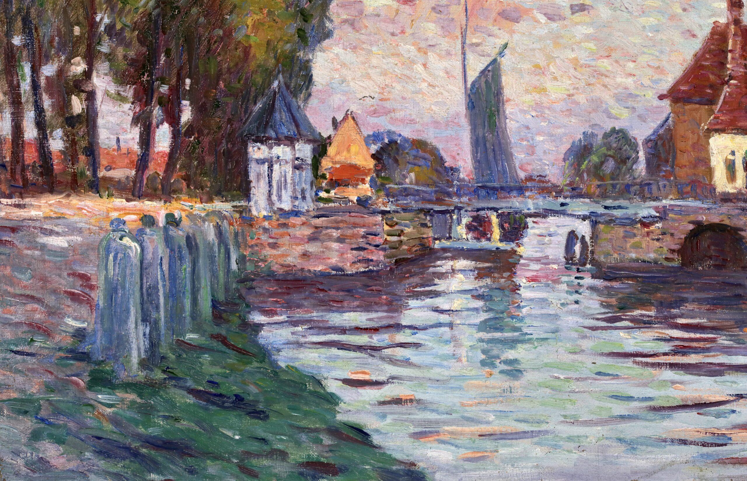 Maison a Bruges - Paesaggio divisionista post impressionista dipinto a olio da Henri Helis 5