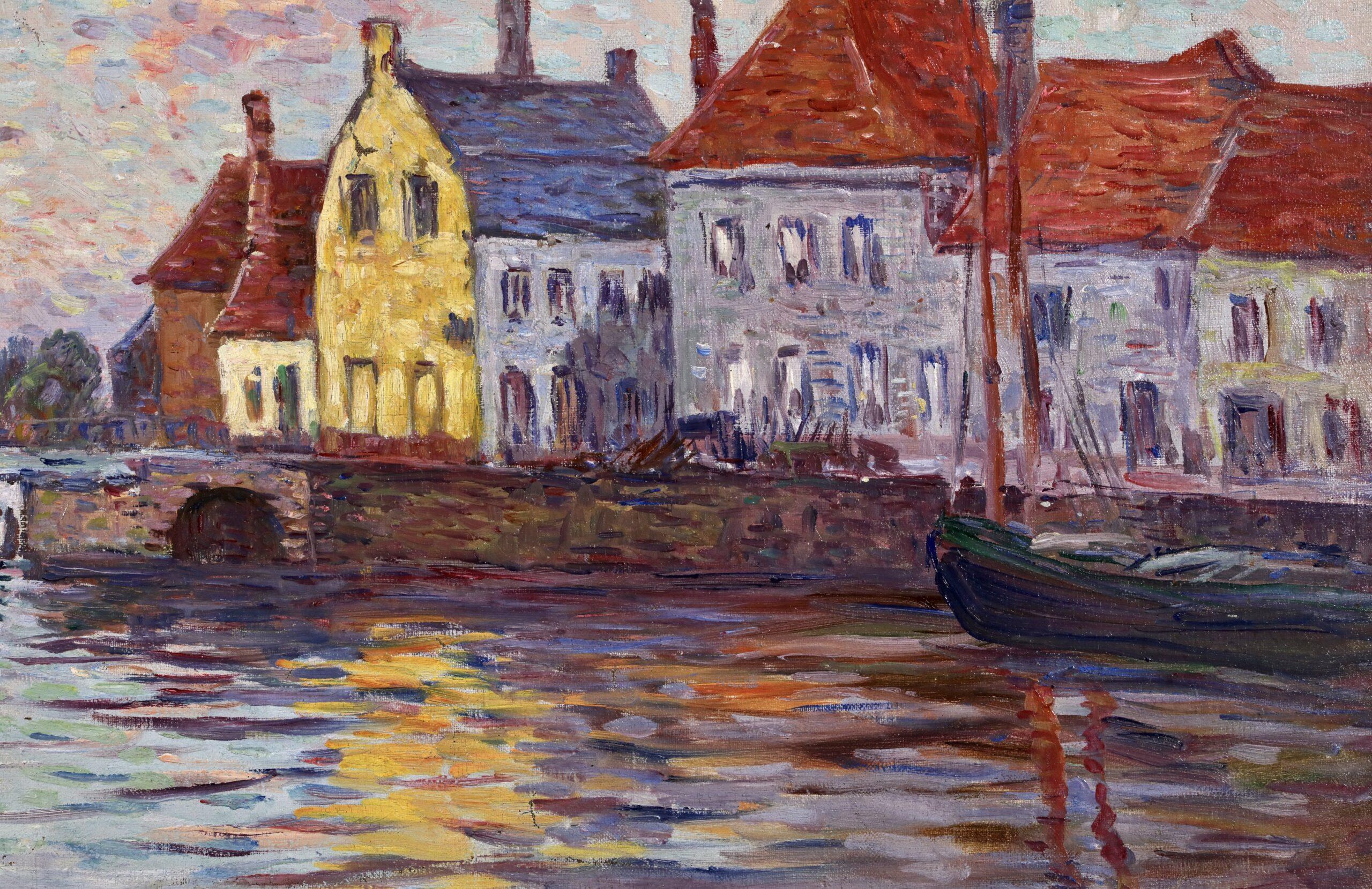 Maison a Bruges - Paesaggio divisionista post impressionista dipinto a olio da Henri Helis 7