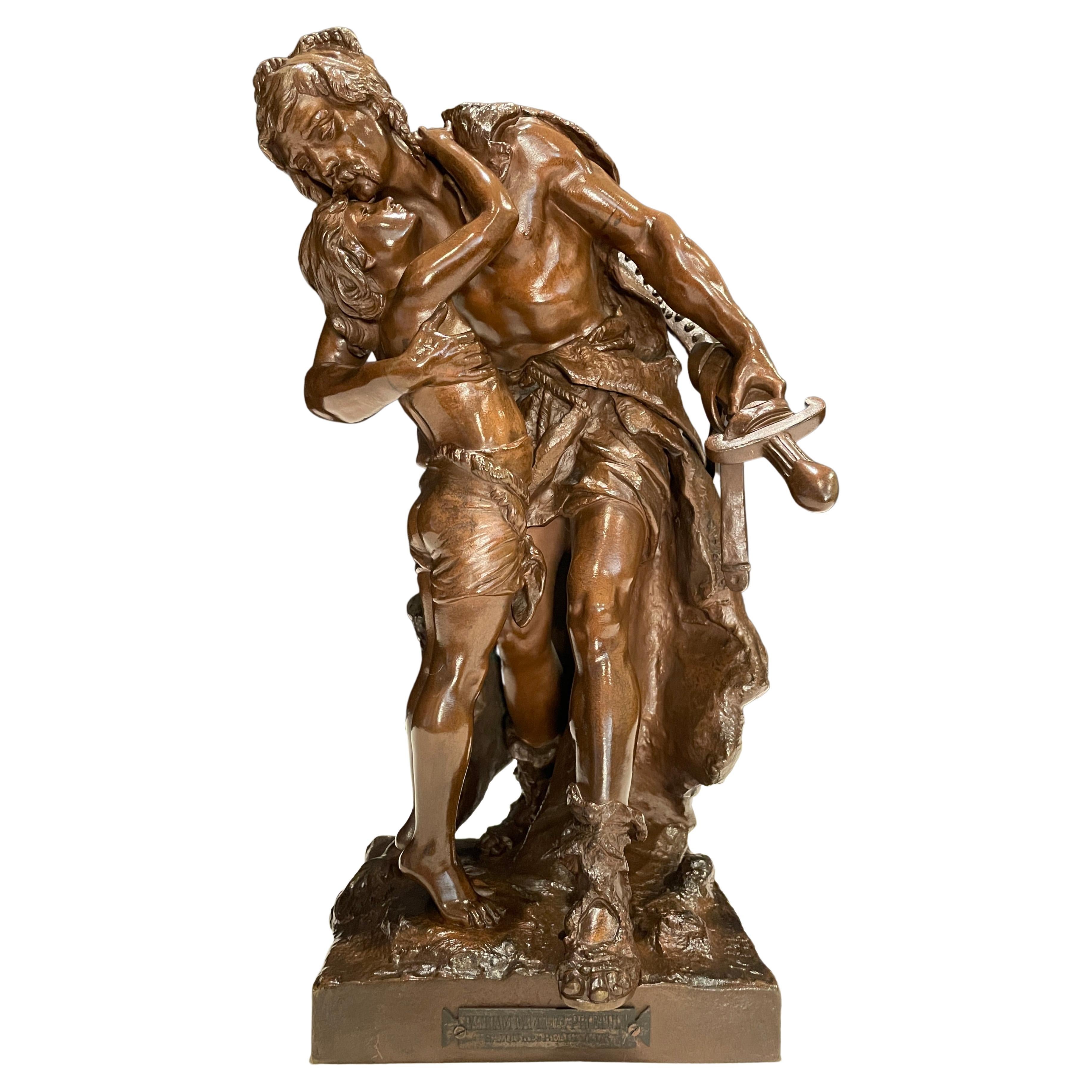 Sculpture en bronze du 19e siècle Père et fils par Henri Honor Plé