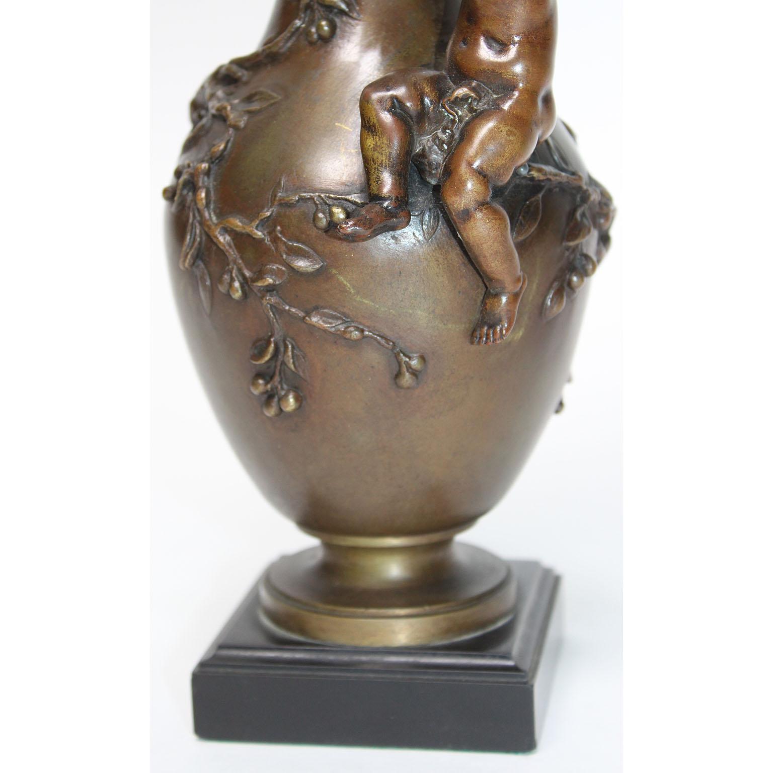 Henri-Honoré Plé Bronze Group Two Boys on Cherry Bolssom Vase 1