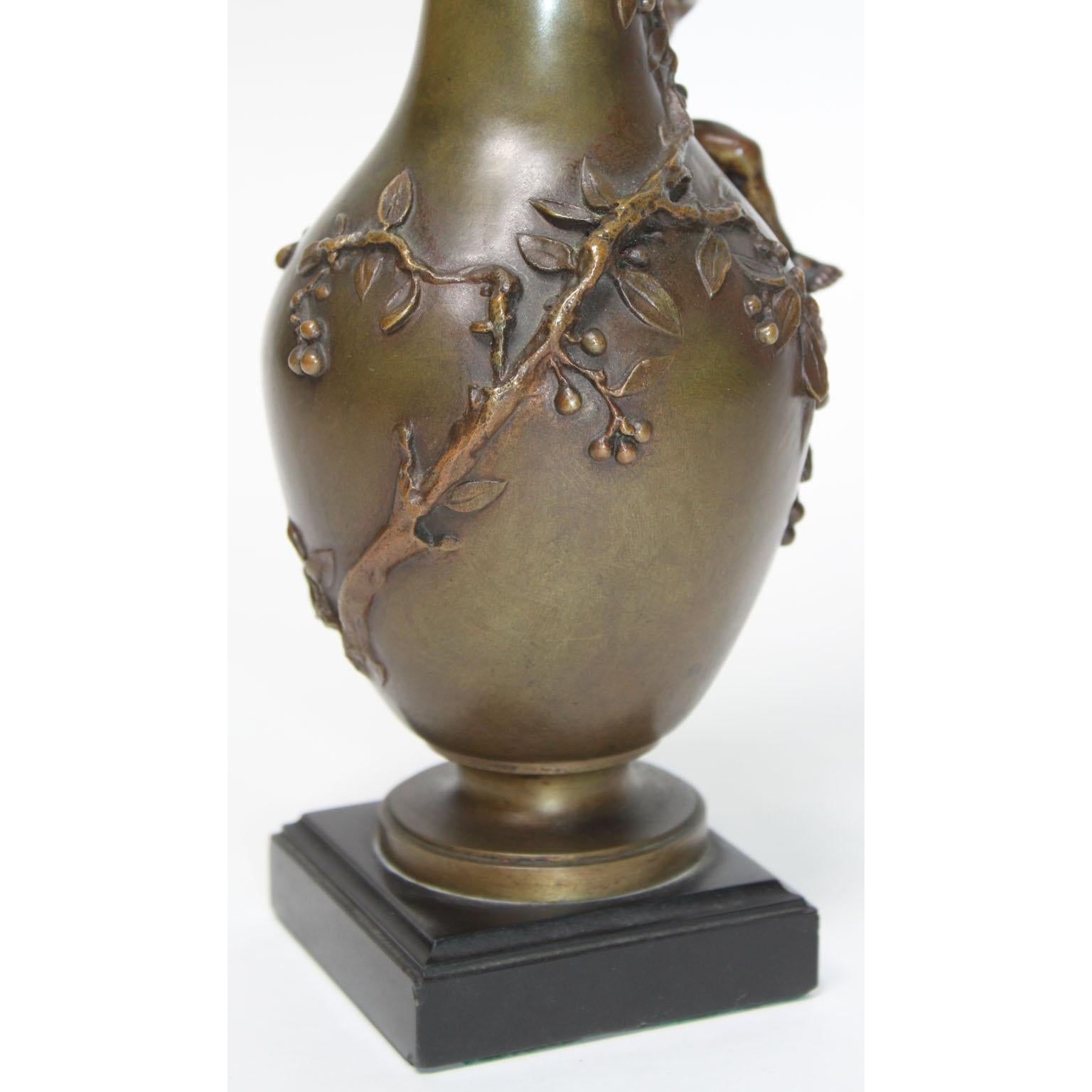 Henri-Honoré Plé Bronze Group Two Boys on Cherry Bolssom Vase 1