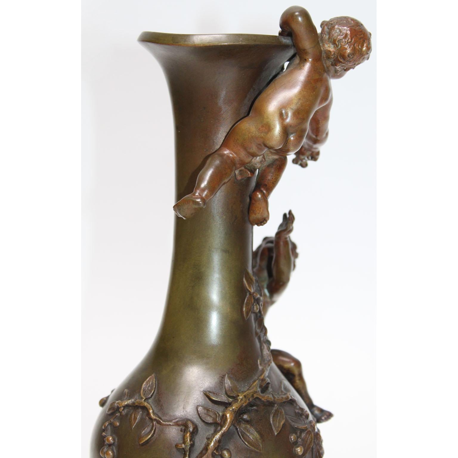 Henri-Honoré Plé Bronze Group Two Boys on Cherry Bolssom Vase In Good Condition In Los Angeles, CA