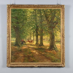 Forest with Cows and Peasant Woman early 1900s