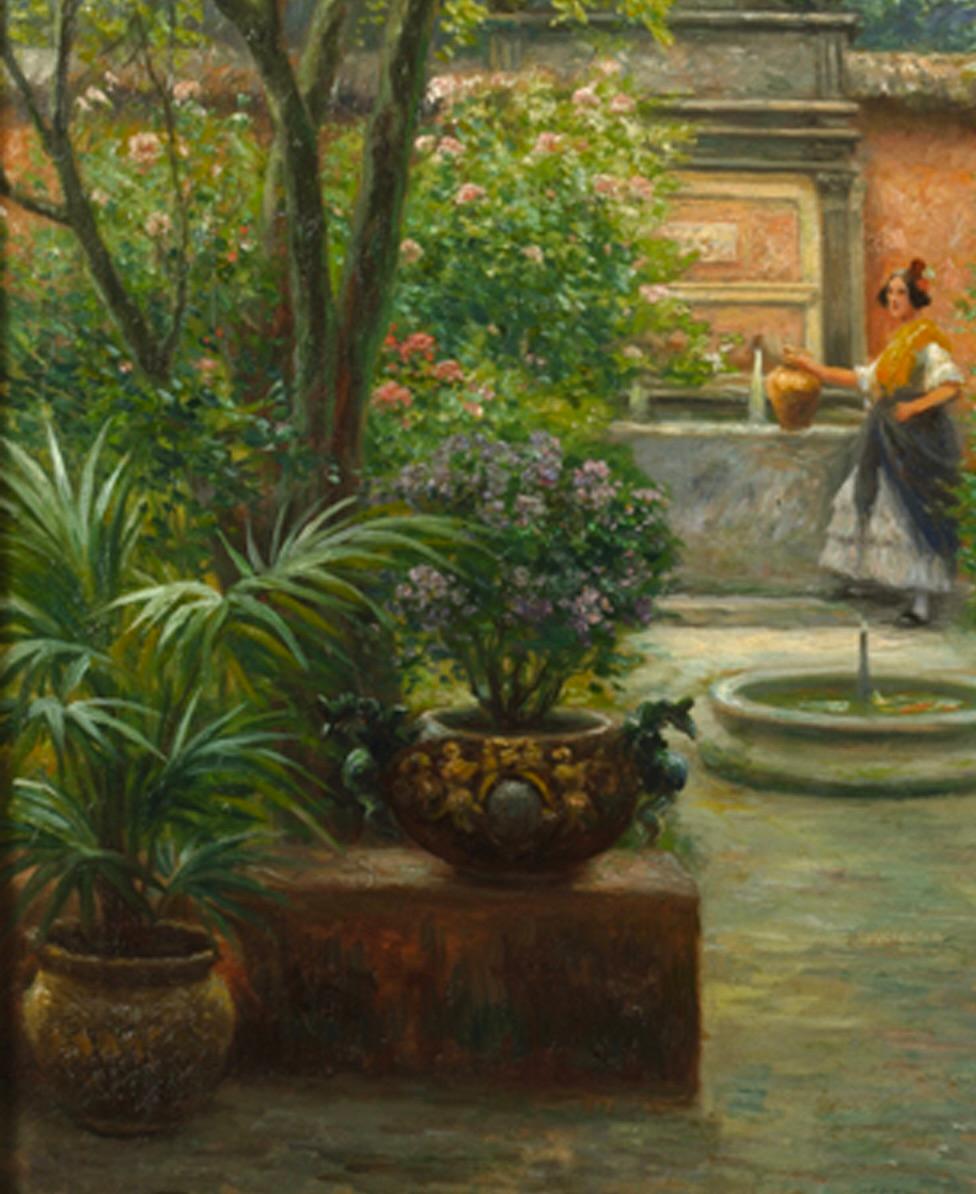 Garden Scene, Grenada Spain - Spanish woman in rich and lush garden courtyard  4