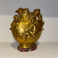 Henri Huppe Gilt Bronze Nude Women Naïad Newt Art Nouveau