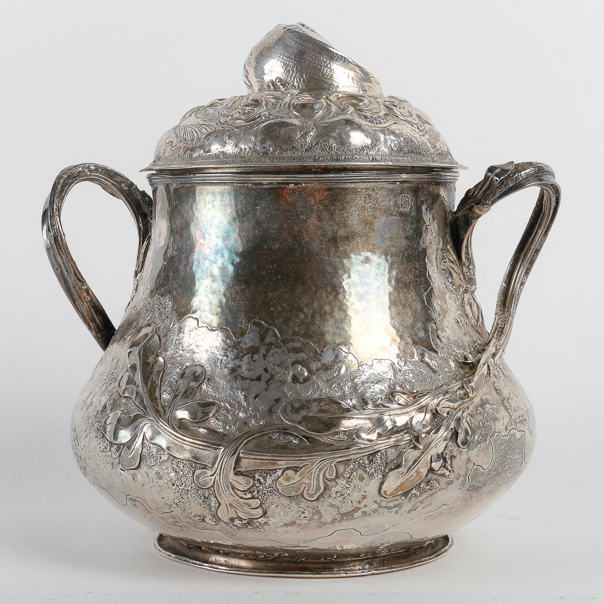 Sterling Silver Henri HUSSON (1852 - 1914), A French Art Nouveau Naturalistic Covered Pot 