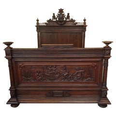 Antique Henri II Carved Marriage Bed in Walnut, C1890