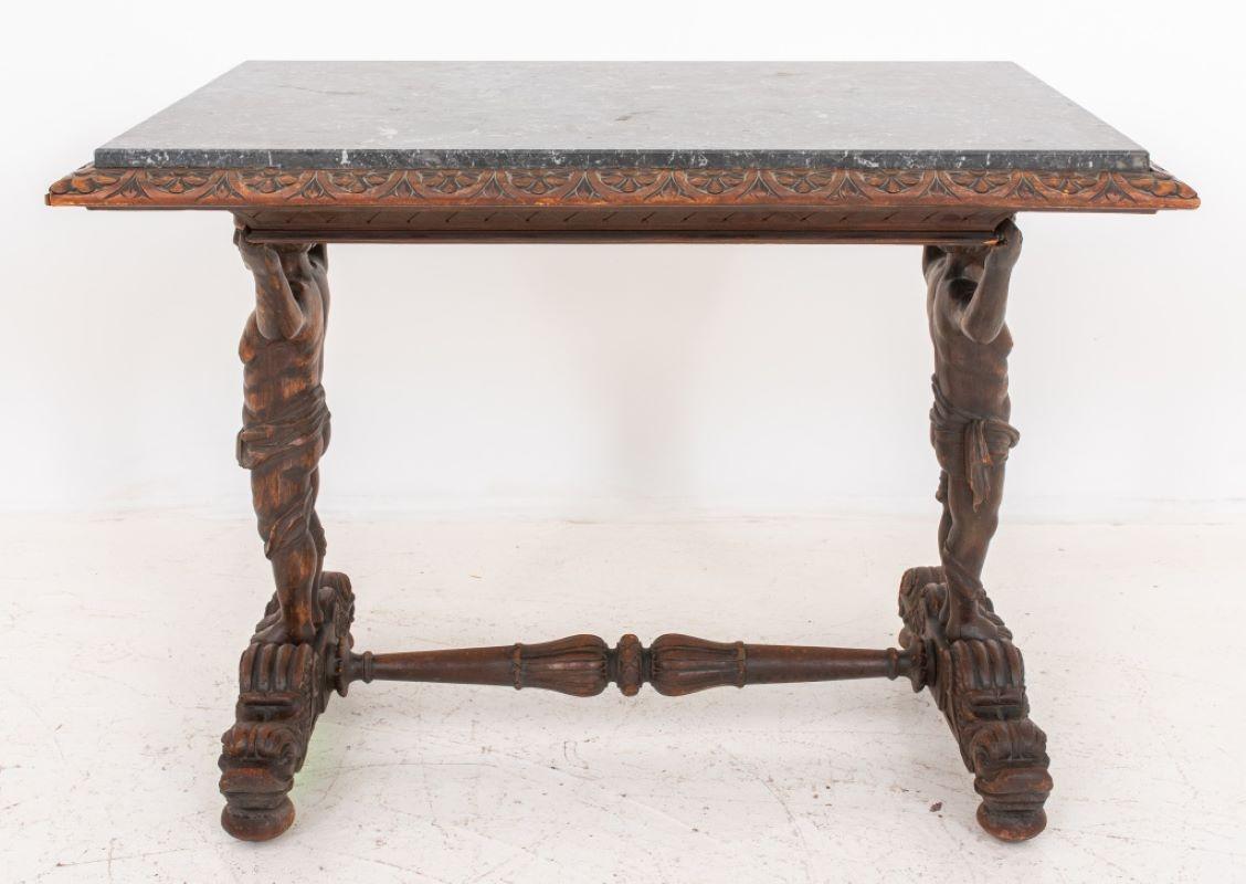 20th Century Henri II Gothic Style Carved Oak Side Table