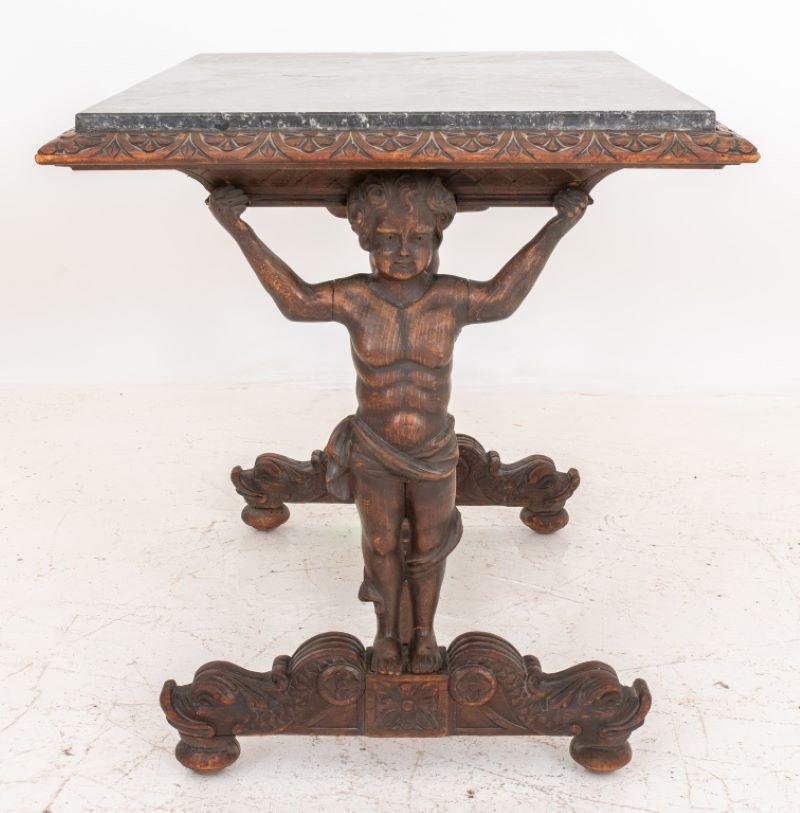 Henri II Gothic Style Carved Oak Side Table 1