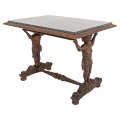 Vintage Henri II Gothic Style Carved Oak Side Table