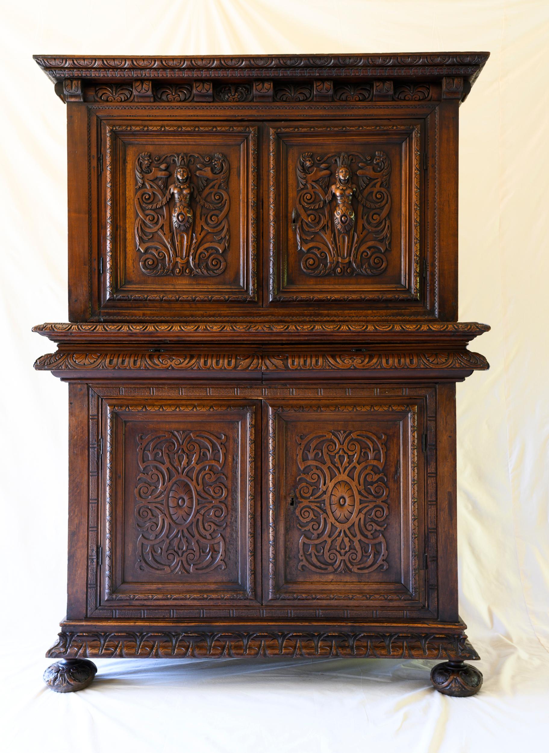 Important Henri II Renaissance period carved walnut double-buffet in the 