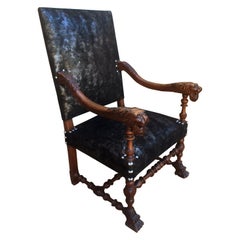 Henri II Style Armchair Fully Upholstered Lion's Head Armrest