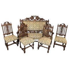 Henri II Style Living Room Set Sofa and Chairs, 19th Century, France