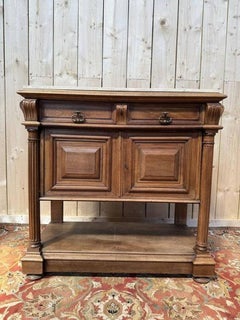 Henri III sideboard console in walnut and beige marble