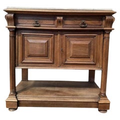 Henri III sideboard console in walnut and beige marble