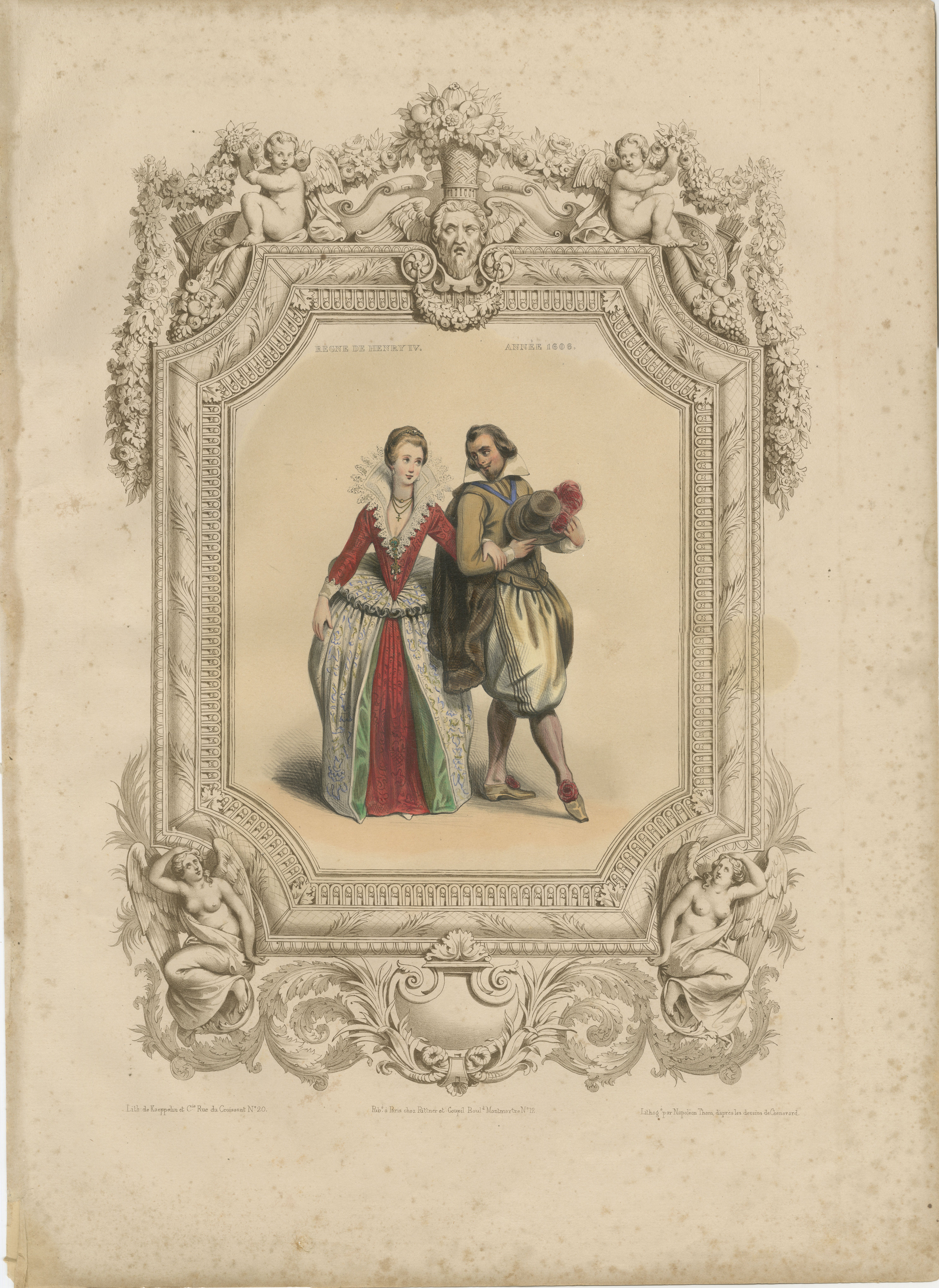 Henri IV & Marie de' Medici French Court Costume Lithograph, 1847