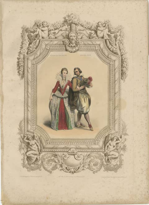 Henri IV & Marie de' Medici French Court Costume Lithograph, 1847