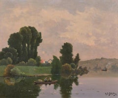 Barque sur l'étang, French Impressionist Signed Oil