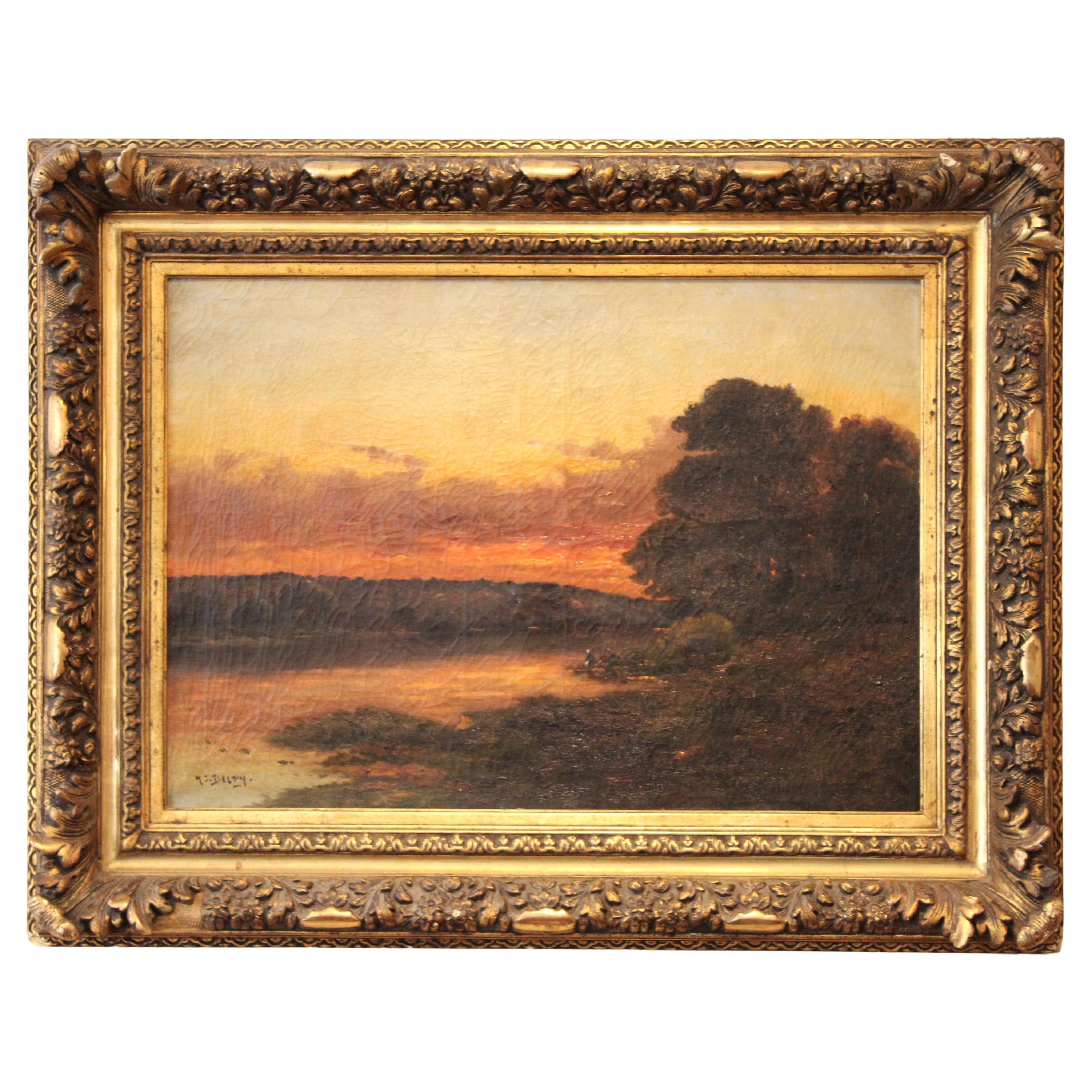 Henri Jacques Delpy, Wäscherinnen bei Sonnenuntergang (Öl auf Leinwand) im Angebot