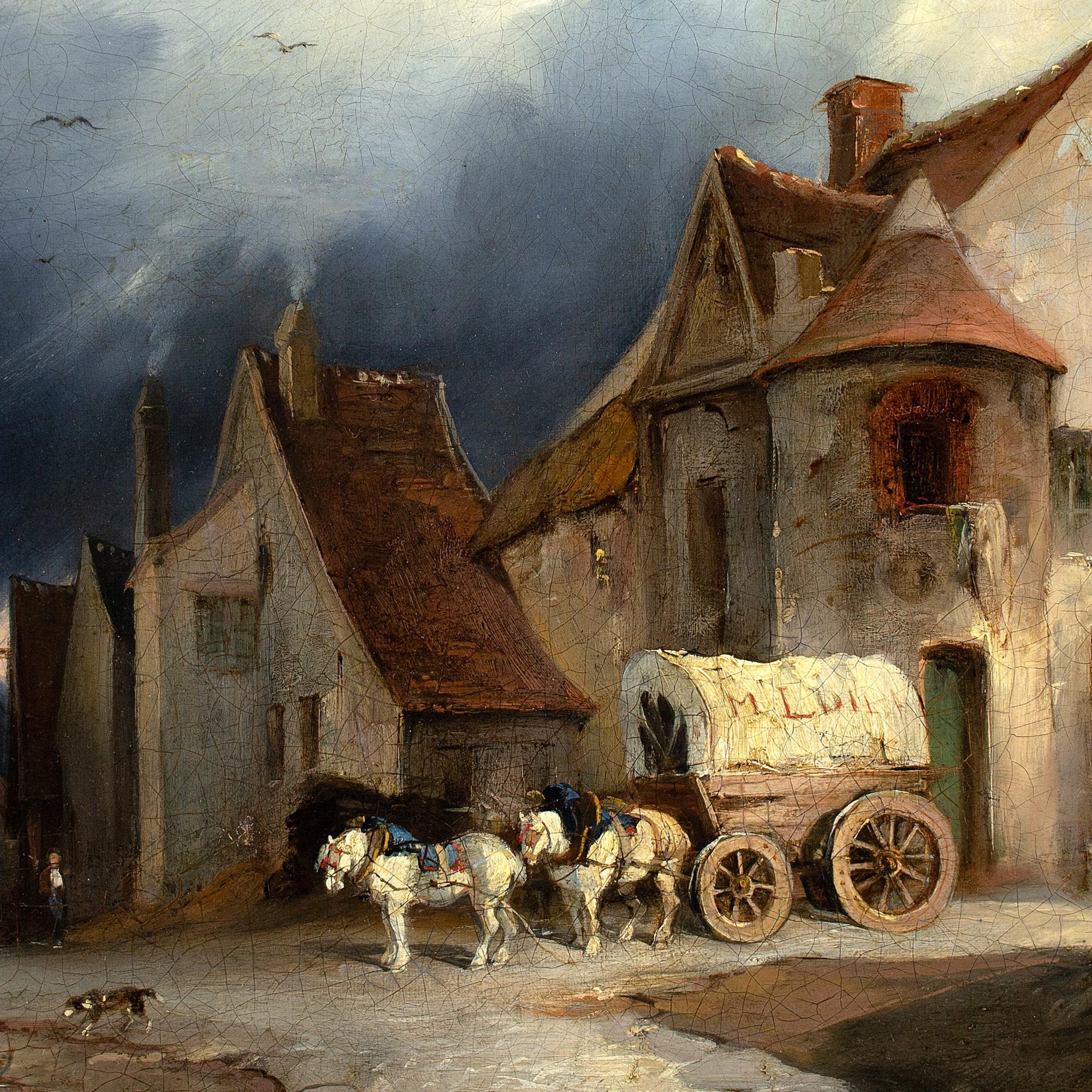 Henri-Jean Chasselat, Town Scene With Buildings, Horse, Wagon & Figures For Sale 5