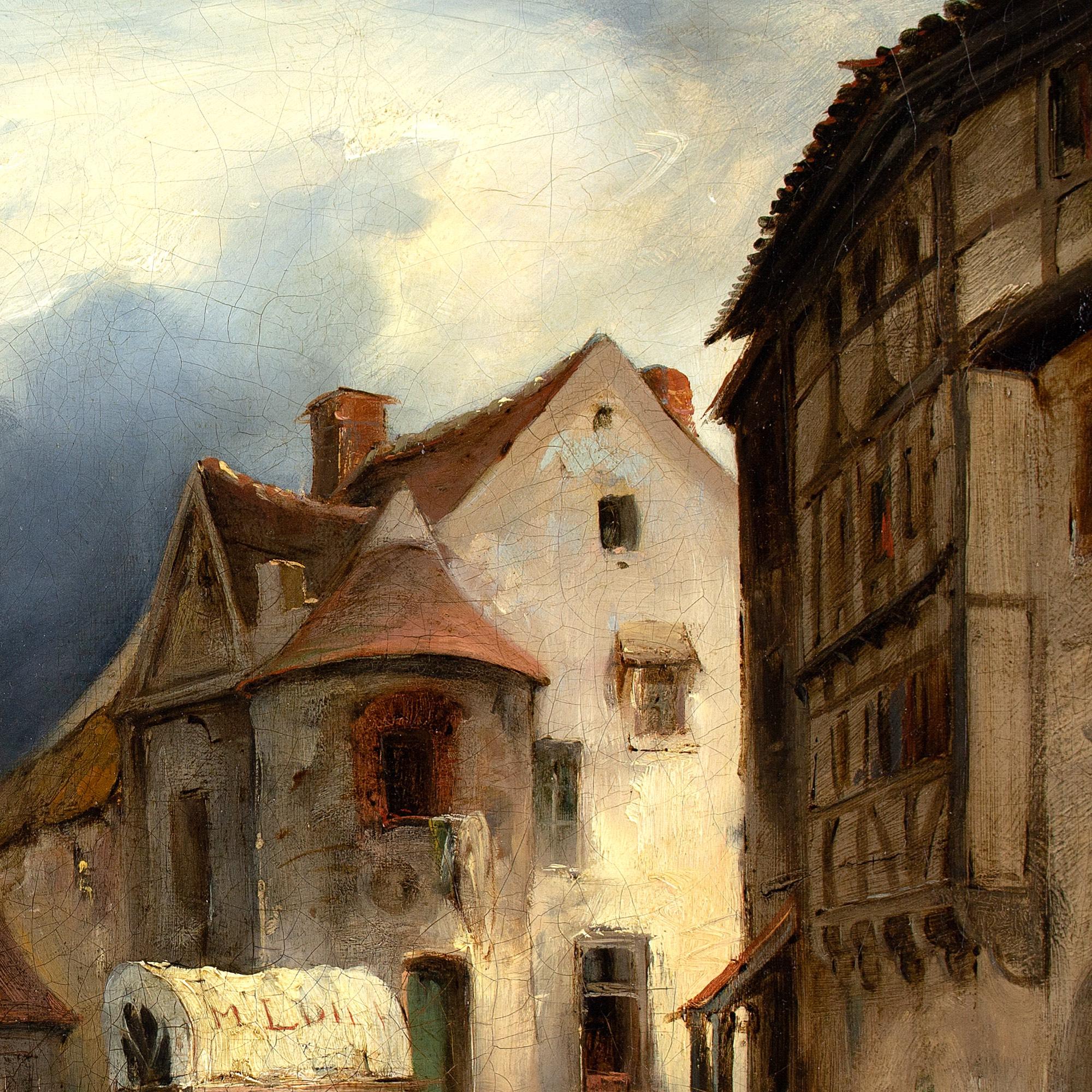 Henri-Jean Chasselat, Town Scene With Buildings, Horse, Wagon & Figures For Sale 6