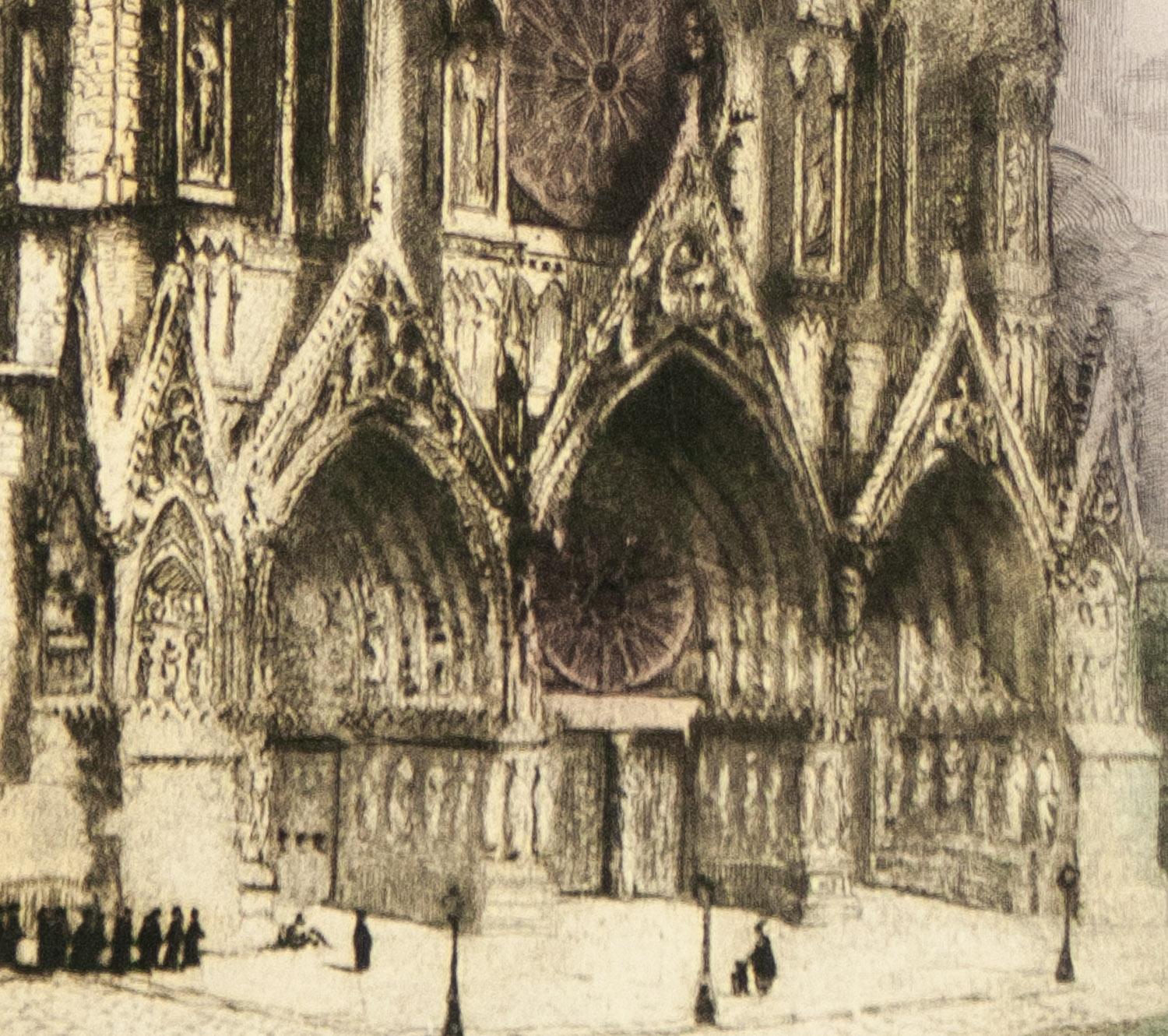 Gravure originale de la cathédrale Notre-Dame de Rheims signée par Pontoy - Print de Henri-Jean Pontoy