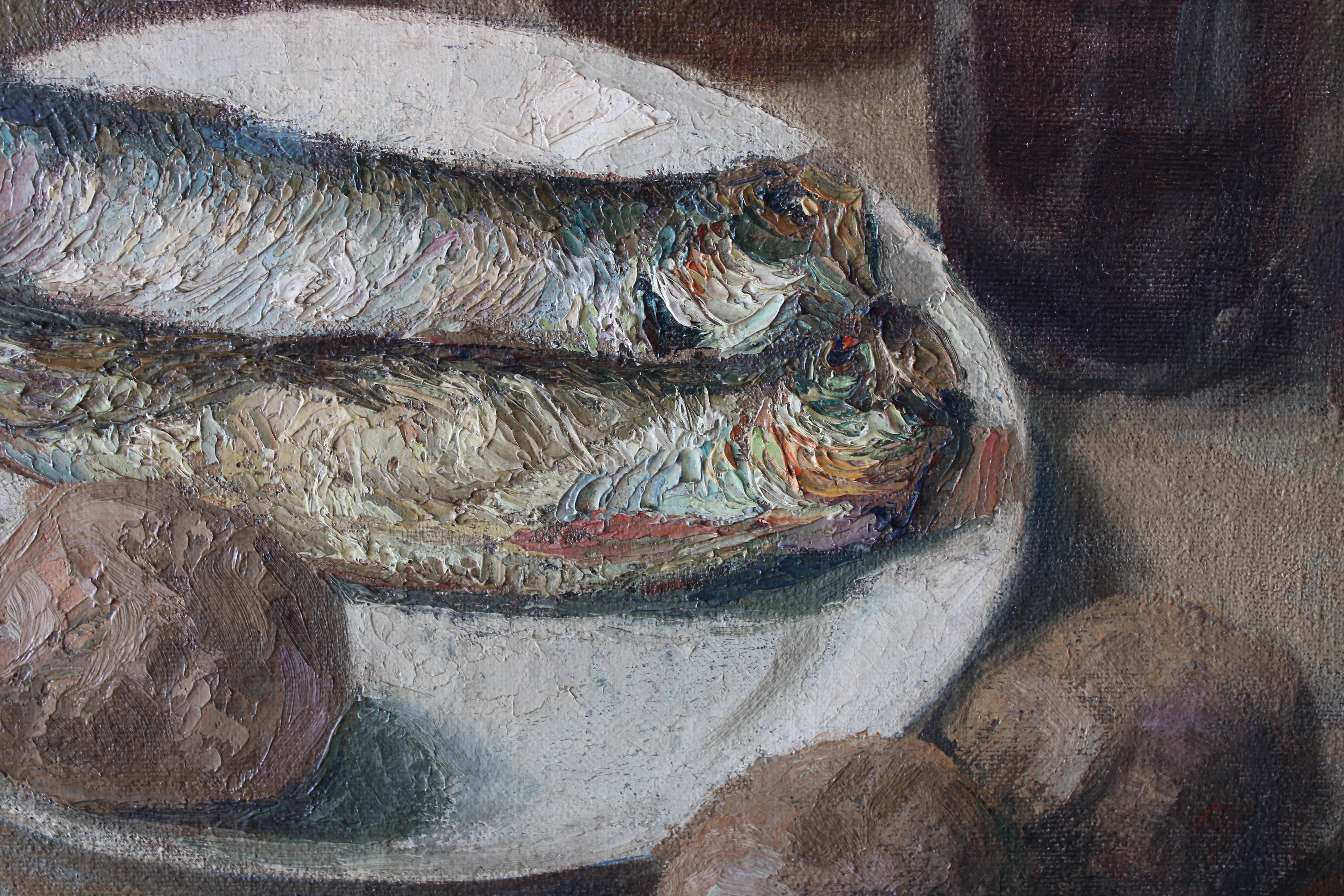 Fish Still Life Painting, Fish Oil Painting, Kitchen Still Life of Herrings 2