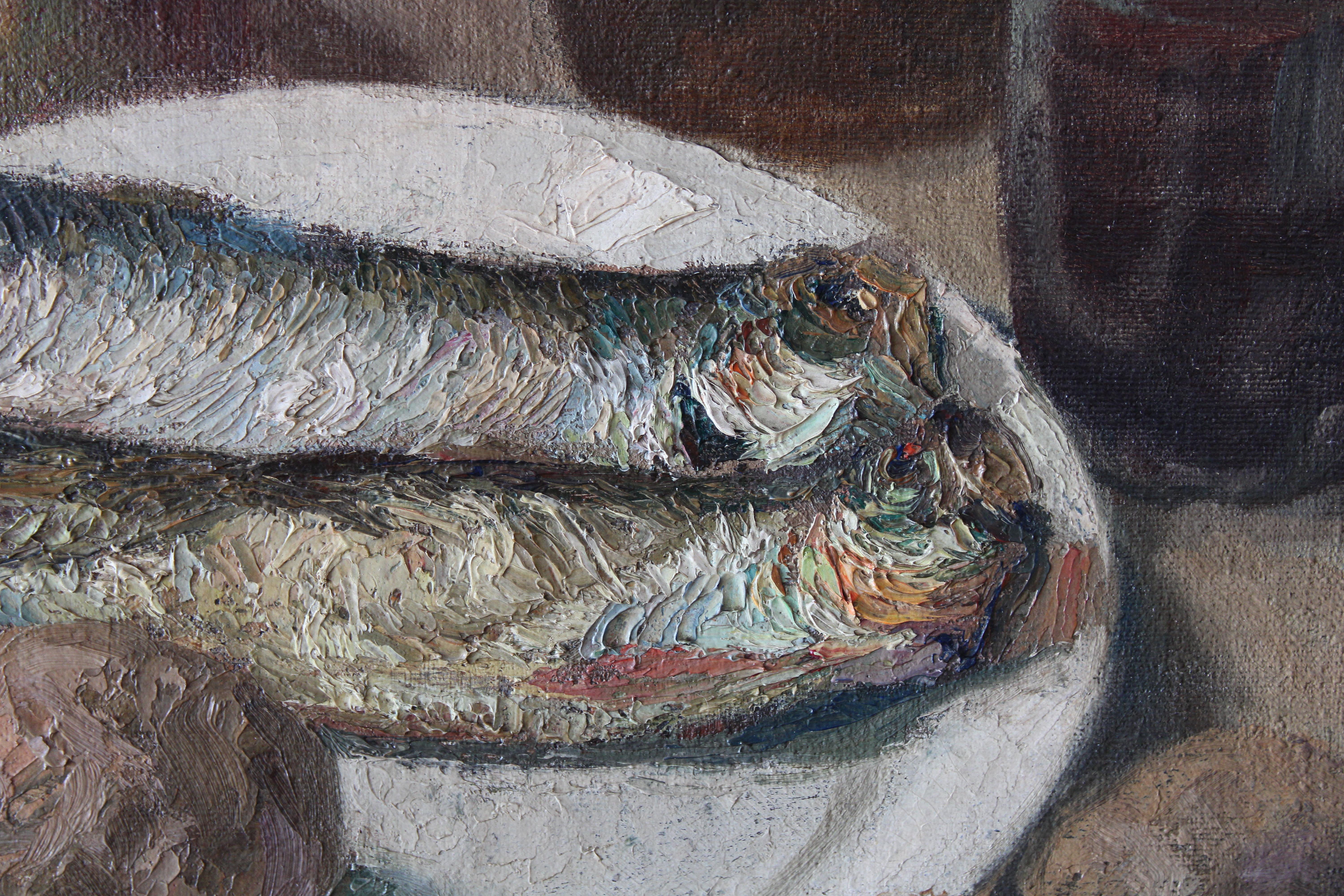 Fish Still Life Painting, Fish Oil Painting, Kitchen Still Life of Herrings 6