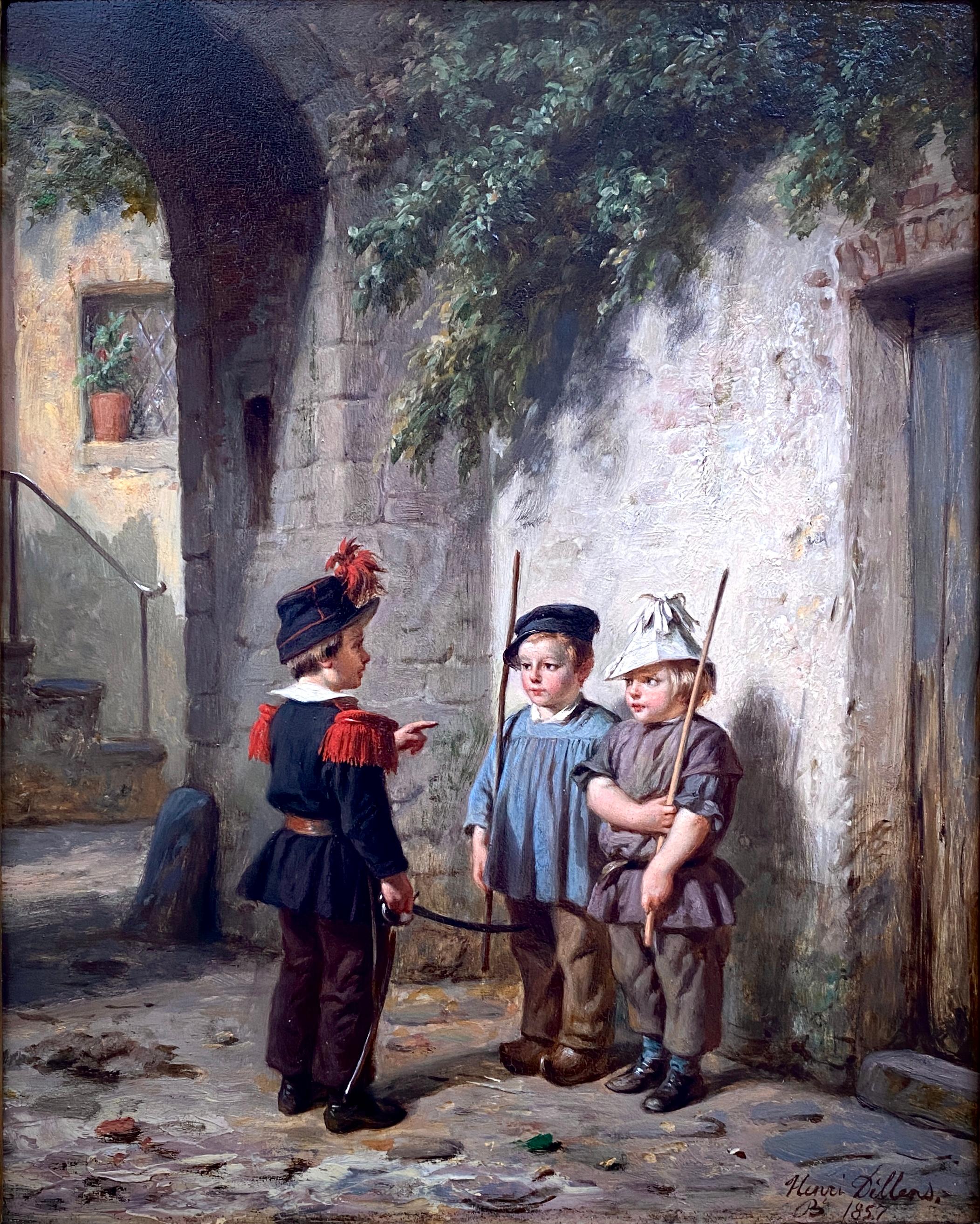Henri Joseph Dillens, Gante 1812 - 1872 Bruselas, Niños jugando a la guerra 1