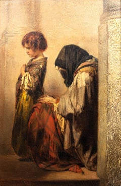 Alone in the world, Oil on panel by Duwez Henri-Joseph (1810-1884)