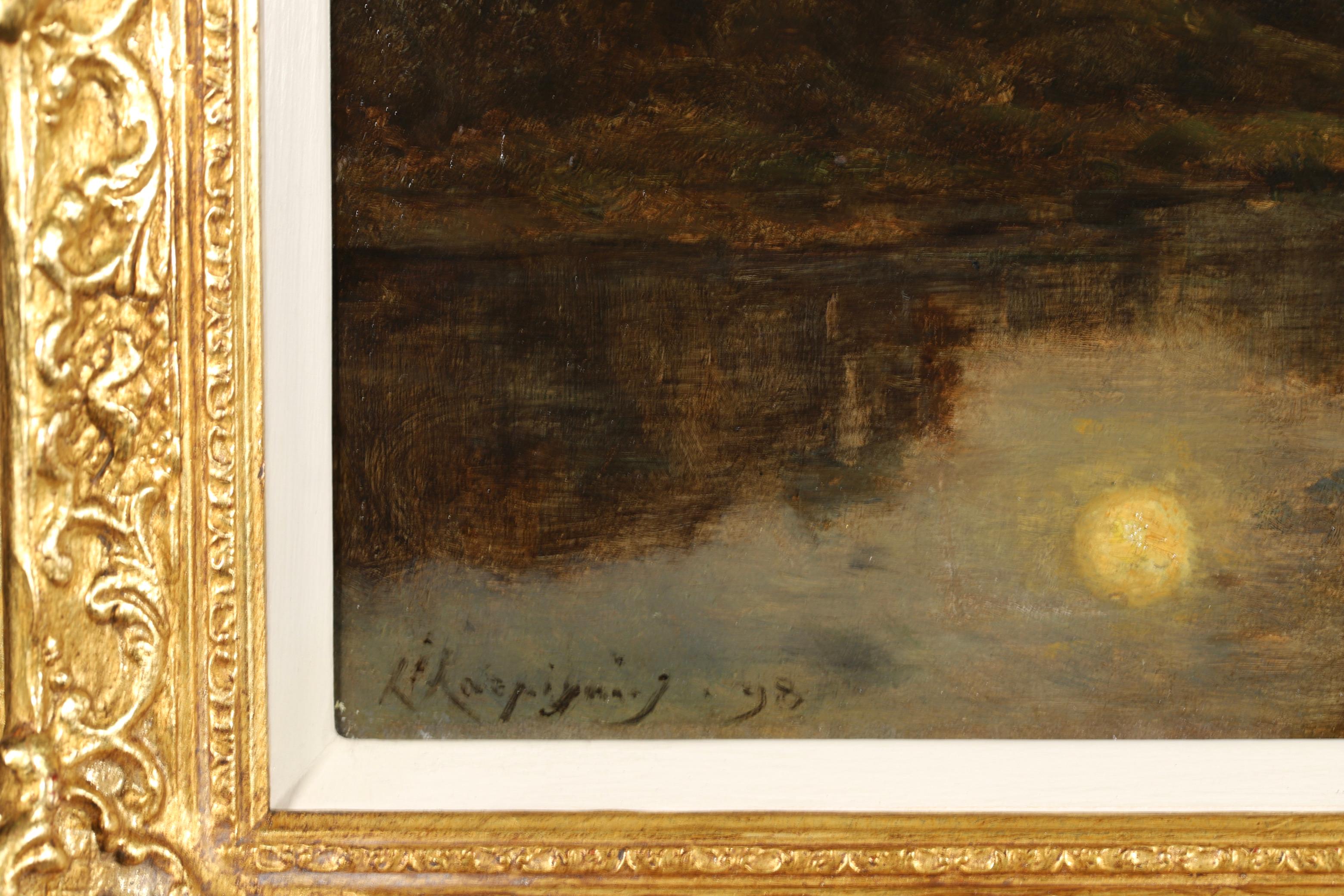 Clair de Lune - Huile de Barbizon  Landsape de la rivière nuit d'Henri Joseph Harpignies 9
