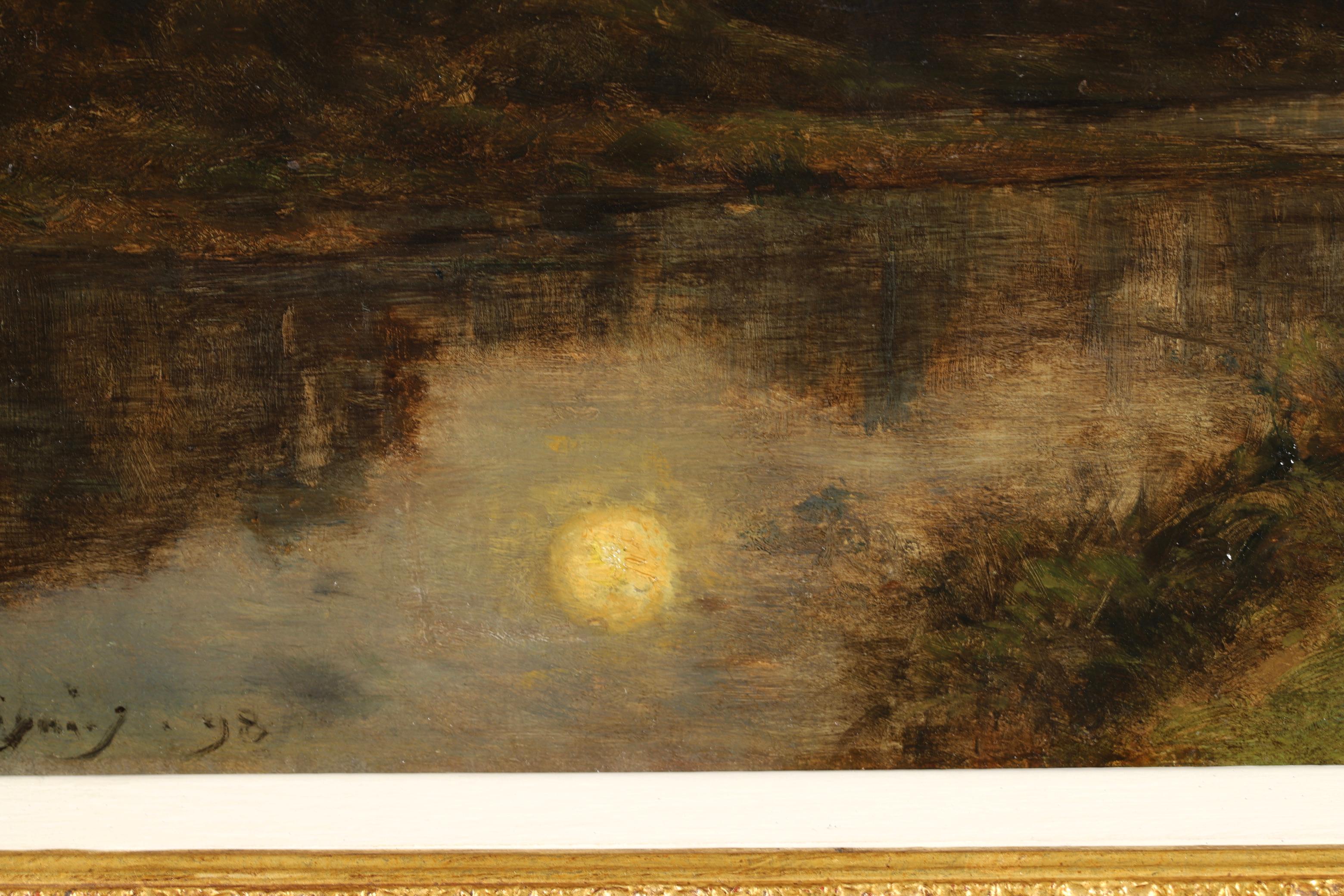 Clair de Lune - Barbizon Oil,  Night River Landsape by Henri Joseph Harpignies 9