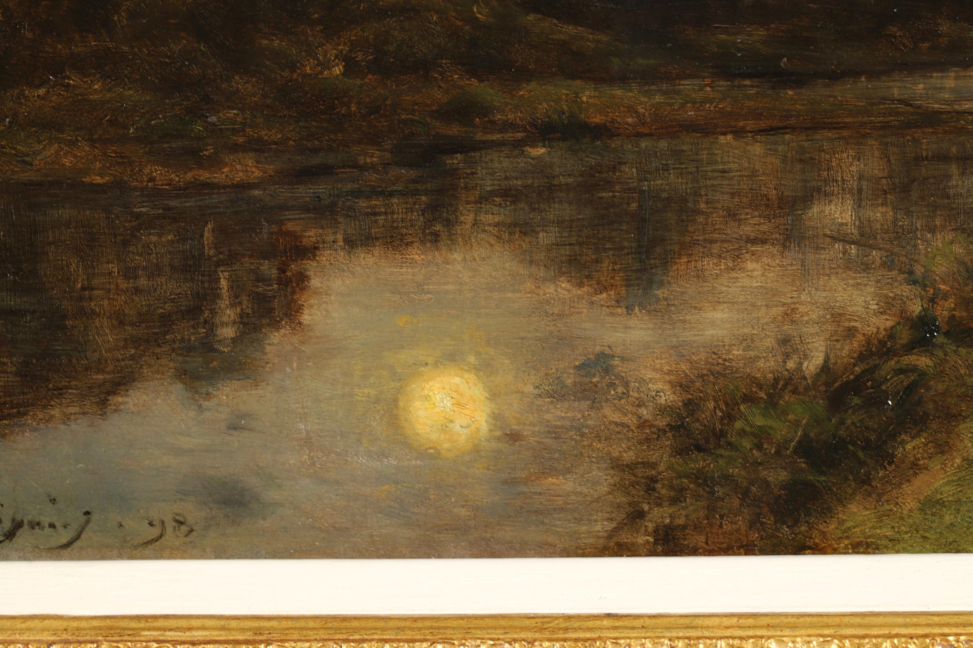 Clair de Lune - Huile de Barbizon  Landsape de la rivière nuit d'Henri Joseph Harpignies 10
