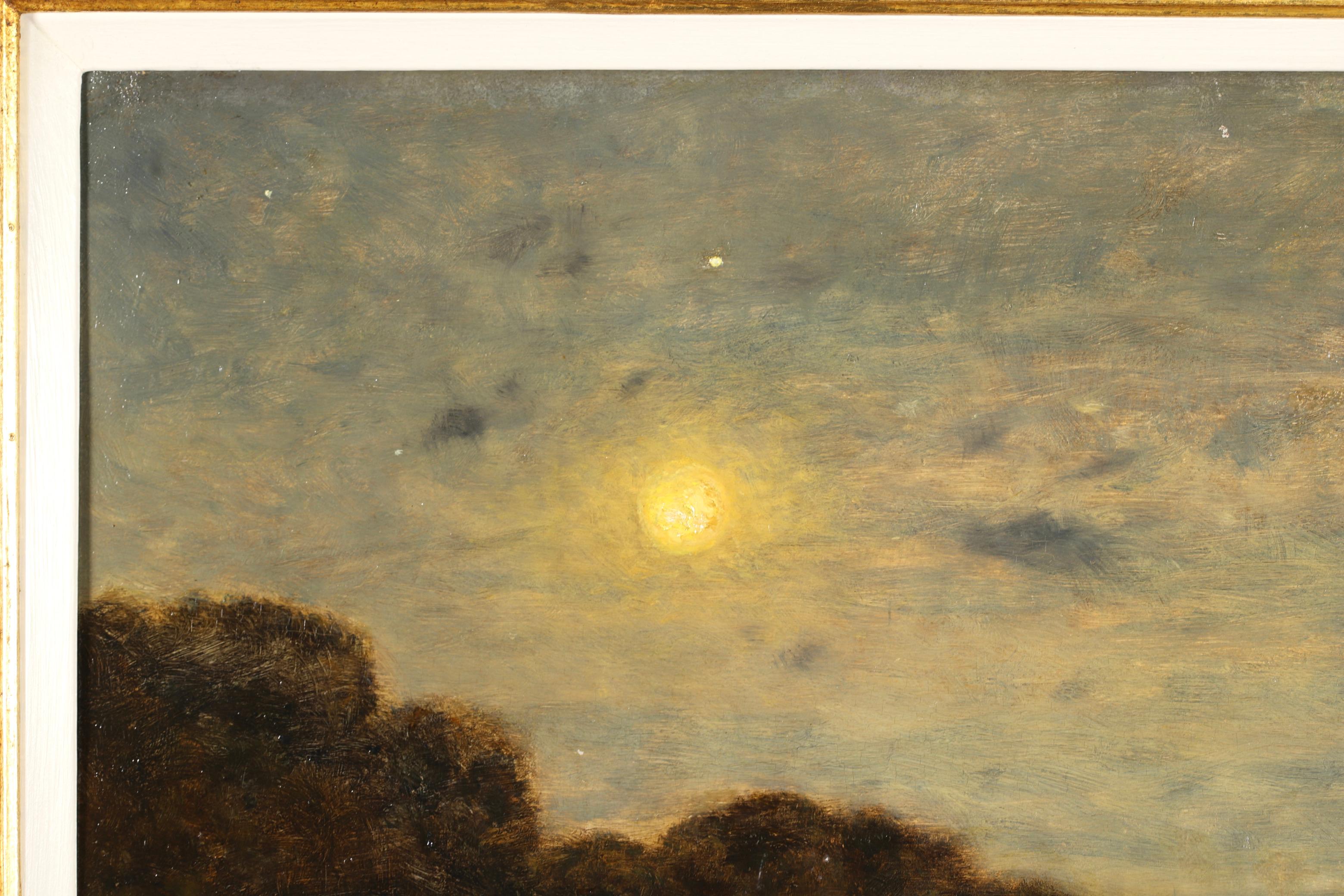 Clair de Lune - Barbizon Oil,  Night River Landsape by Henri Joseph Harpignies 1