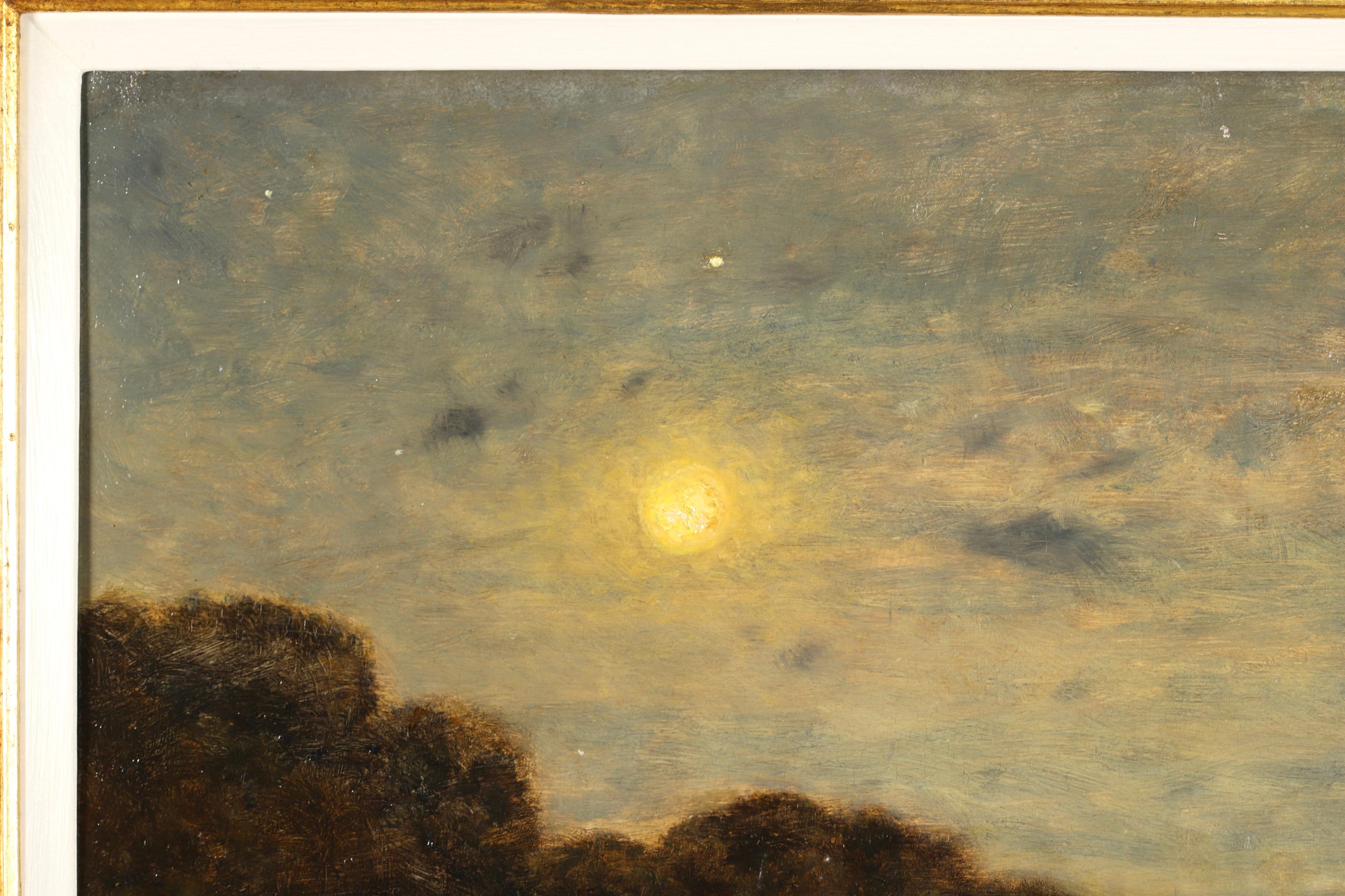 Clair de Lune - Huile de Barbizon  Landsape de la rivière nuit d'Henri Joseph Harpignies 2